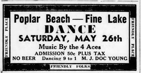 Poplar Beach at Fine Lake - May 25 1945 Article